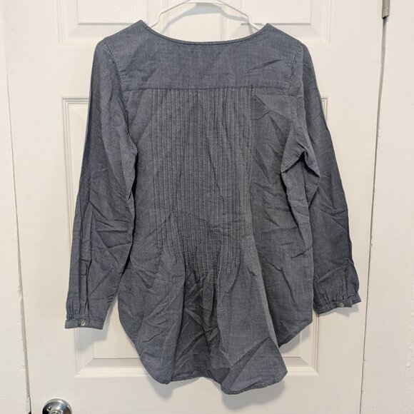 Peruvian Connection 100% Cotton Pleated Peasant Blouse Size 6 Blue Button - Picture 10 of 10